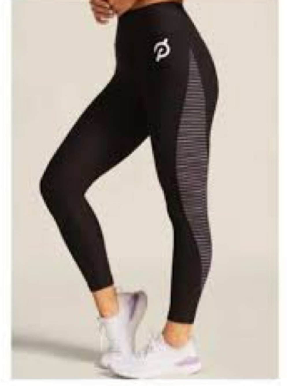 Peloton Black Leggings with Gray Striped Side Panel